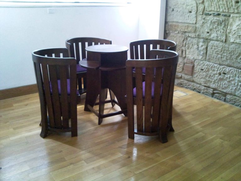 Domino table with Barrel Chairs