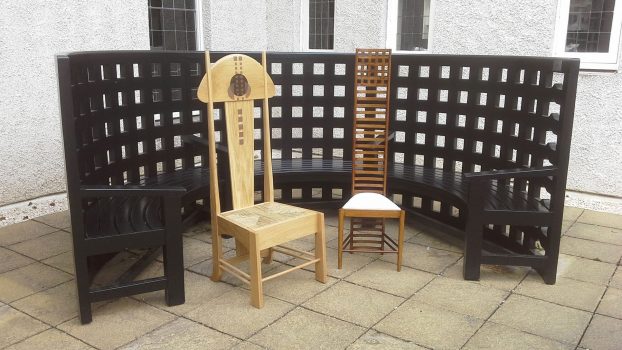 Hill-House-Garden-Seat-with-oak-side-chair-and-golden-ladderback
